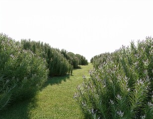Obraz premium rosemary field is use for decoration with isolated on white background 3d rendering