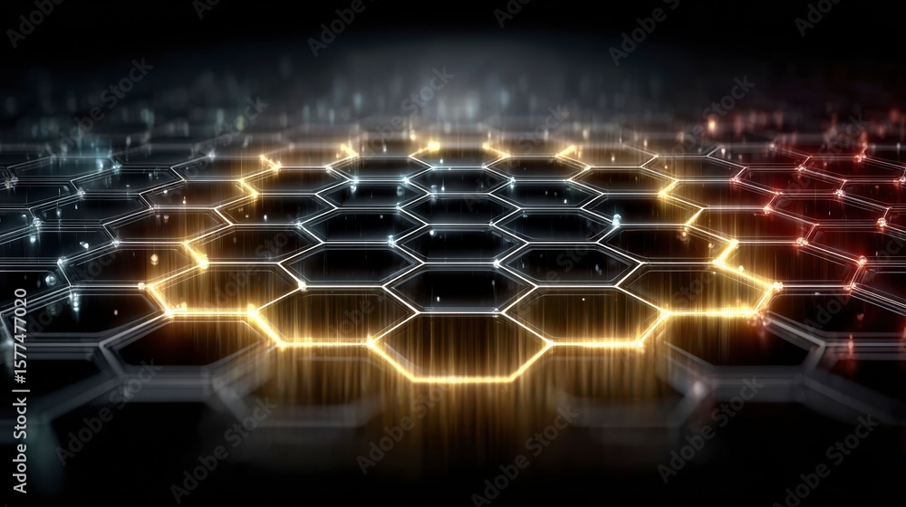 Poster digital hive: futuristic digital hive illuminated with vibrant colors and a sense of interconnectedn
