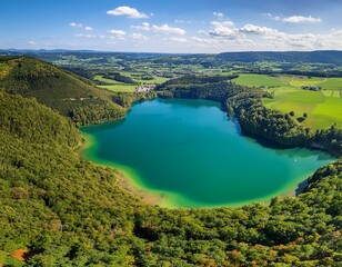 lake in the jura scenic jurassic abstract landscape aerial view from belvedere des quatres lacs four lakes viewpoint france