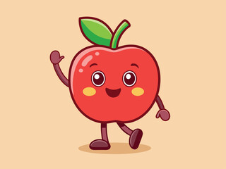 Walking Apple Character with Smile Face