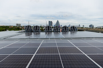 Solar cell photovoltaic panels technology for renewable energy solution on roof. Electrical energy obtained from nature sunlight clean renewable energy.
