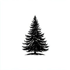 Silhouette of a tall evergreen tree against a white background showcasing natural beauty and simplicity