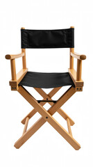 Classic director chair with wooden frame and black fabric seat, perfect for film sets or home use