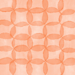 手描きで水彩タッチのオレンジ色のオーバーラッピングサークル柄の背景イラスト