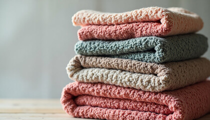 stack of towels on the shelf