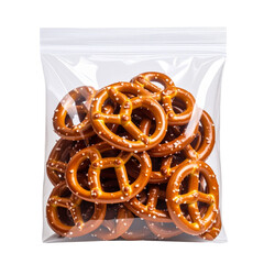 Crispy pretzels in clear plastic bag