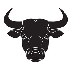 Fierce Black Bull Head Silhouette On White Background