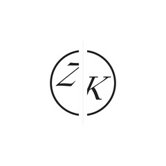 ZK Alphabet Monogram Simple Logo Initial Alphabet Design Unique Vector Circled