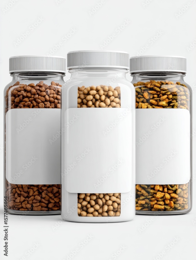 Poster clean composition of pet nutrition labels with empty branding zone for customizable designs in the p