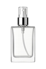 Elegant Transparent Spray Bottle with Metallic Cap Isolated on White