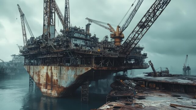 Abandoned Offshore Oil Rig Platform Decay and Rust, Industrial Decay, Maritime, Ocean, Sea, Offshore, Platform, Rig, Cranes, Metal