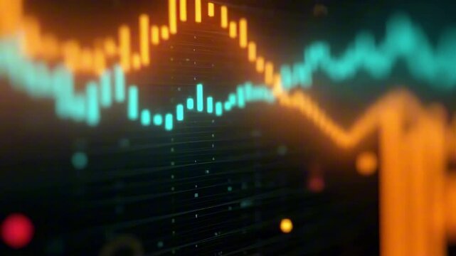 Colorful abstract data visualization with dynamic line graphs and bar charts, representing financial trends and statistics in a modern digital environment - Powered by Adobe