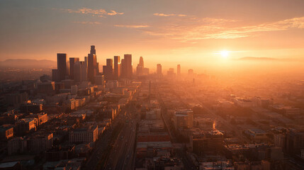 Fototapeta premium Majestic Sunrise Over the Los Angeles Skyline, Generative AI 