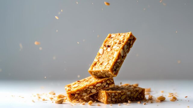 Floating Peanut Butter Bars with Healthy Snack, and Food Photography.
