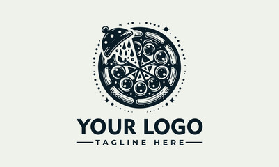 Stylized pizza graphic with a serving dome, suggesting freshness and culinary presentation.