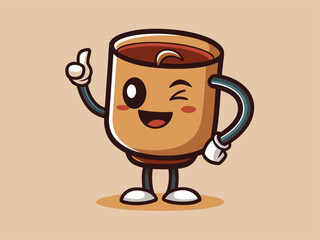 Happy Coffee Mug Mascot with Arms and Legs