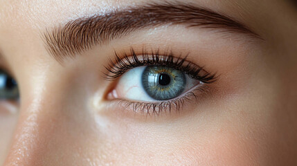 Fototapeta premium Close-up of woman's eye, natural makeup, studio shot, focus on eye