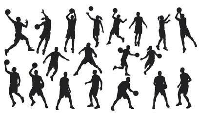 A Diverse Collection of Athletes in Action Poses, Featuring Shooting, Dribbling, and Jumping Movements