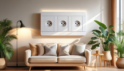 modern wall outlet in a cozy living room