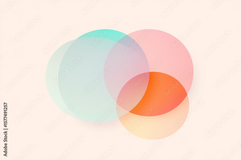 Poster abstract overlapping circles in soft pastel colors on neutral background