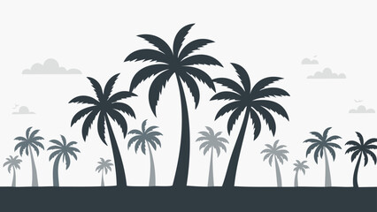 Obraz premium Palm tree vector and silhouette icon set featuring tropical tree shapes, beach vibes, summer symbols, and minimalist line illustrations for travel, decor, and vacation branding
