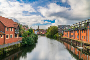 Fototapeta premium Norwich Quayside on a cloudy day in Norfolk. England