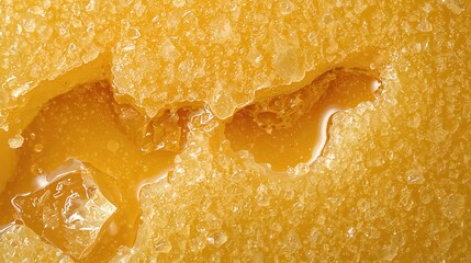 Close-up of Golden Honeycomb Texture with Dripping Liquid