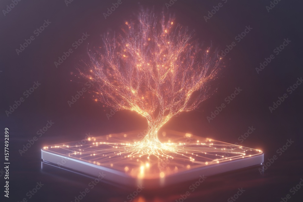 Poster conceptual representation of ai ethics and technology with glowing neural tree design