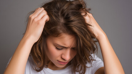 Fototapeta premium People scratch their heads when puzzled. Though scratching eases itch, frequent scratching damages the scalp, causing irritation, injury, or hair loss.