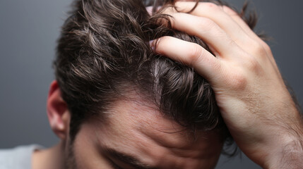 Fototapeta premium People scratch their heads when puzzled. Though scratching eases itch, frequent scratching damages the scalp, causing irritation, injury, or hair loss.