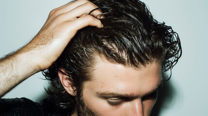 Fototapeta premium People scratch their heads when puzzled. Though scratching eases itch, frequent scratching damages the scalp, causing irritation, injury, or hair loss.