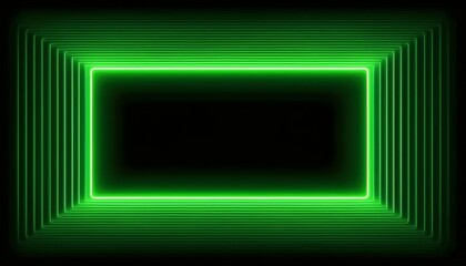 green neon rectangle frame loop illustration abstract glowing neon rectangle border frame on black background