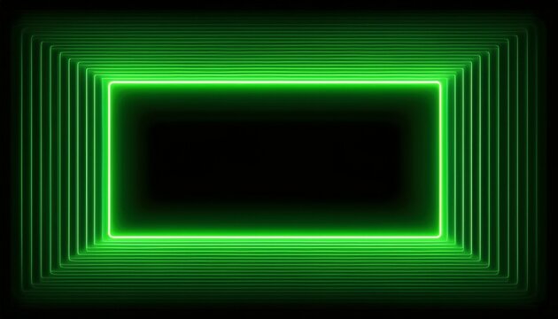 green neon rectangle frame loop illustration abstract glowing neon rectangle border frame on black background