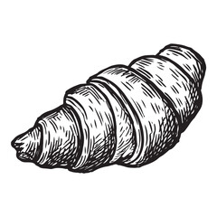 Hand Drawn Croissant Sketch. Vintage Doodle Style Illustration Isolated on White.