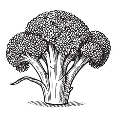 Hand Drawn Broccoli Sketch Black and White Line Art Illustration.