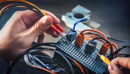 hands working with electrical wires and connectors