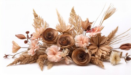vintage dry artificial flowers isolated on white background