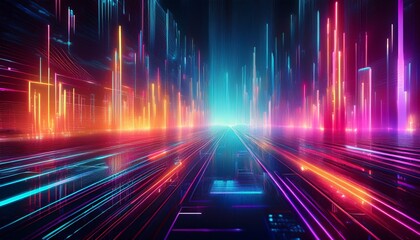 abstract background with glitch effect and neon colors featuring bright lights and digital patterns this vibrant design evokes sense of technology and innovation
