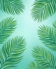 Minimalist Palm Leaf Composition on Cyan Gradient