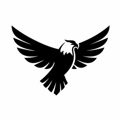 Obraz premium Elegant black silhouette eagle with sweeping wings spread wide vector symbol for corporate identity, aviation brand, sports league, patch, badge, minimalist design on white