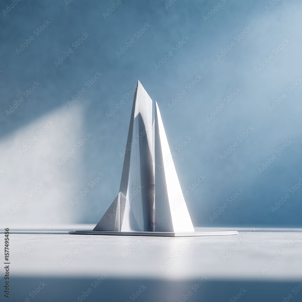 Poster abstract architectural model with crisp light. modern design concept, pristine white, symbolizing in