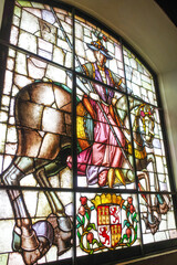 Segovia, Spain - 3 March, 2025: Stained Glass Window within the Alcazar of Segovia Castle, Castile Leon, Spain