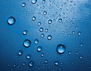 water drops on blue surface texture background