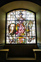 Segovia, Spain - 3 March, 2025: Stained Glass Window within the Alcazar of Segovia Castle, Castile Leon, Spain