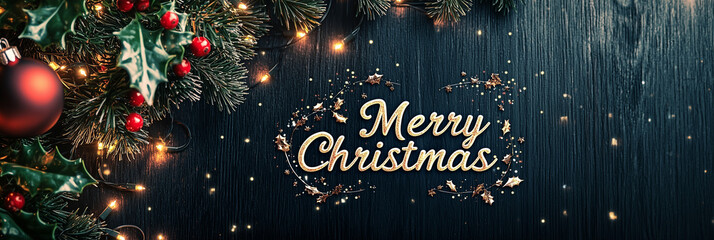 Traditional Christmas Decoration on Dark Wooden Surface – Generative AI
