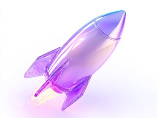 Futuristic glossy purple rocket icon design for technology and innovation themes
