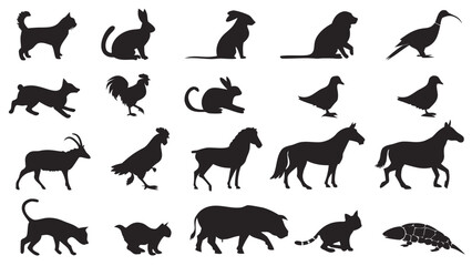 Collection of diverse animal silhouettes including mammals birds and farm animals in various poses