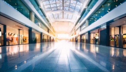abstract blur of a shopping mall corridor defocused retail and hall interior with bokeh effect for business concepts