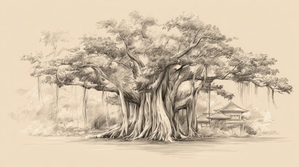 Obraz premium Pencil sketch of a large tree