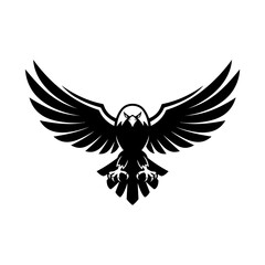 Obraz premium Classic black eagle with spread wings and star motifs on chest vector symbol, perfect for badge, military insignia, honor crest, branding, and heritage-based logo designs on white